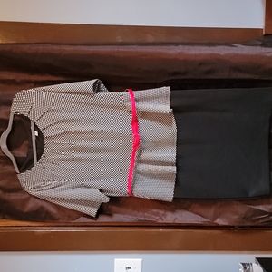 Dress Barn black and white peplum dress with belt, size 16w